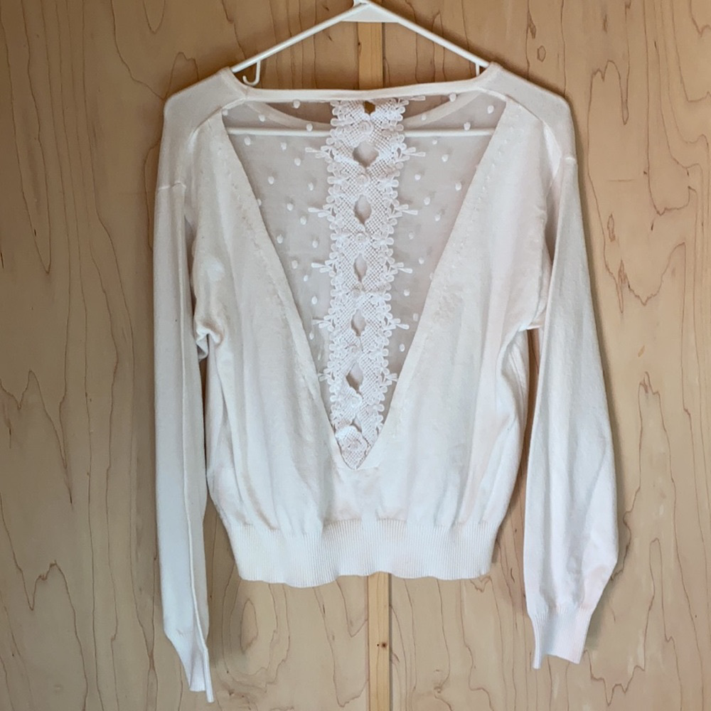 Soft white sweater with back lace detail